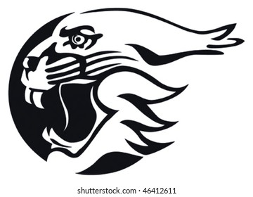 Bobcat with an open jaws in vector logo style