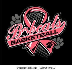 bobcats basketball team design with pink cancer ribbon for school, college or league sports