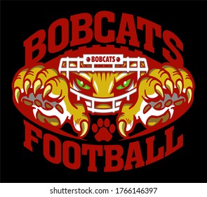 bobcats football team design with mascot and claws inside ball for school, college or league