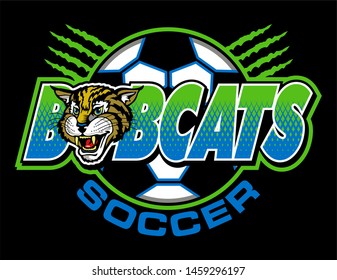 bobcats soccer team design with mascot face inside ball for school, college or league