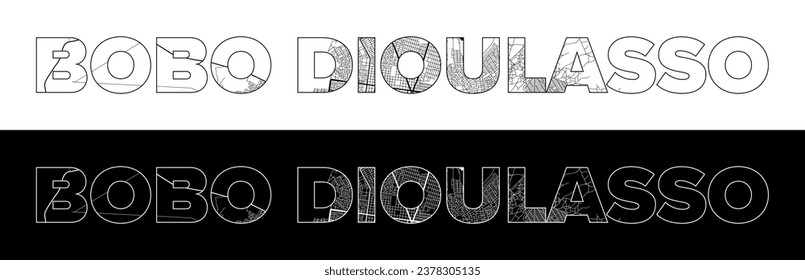 Bobo Dioulasso City Name (Burkina Faso, Africa) with black white city map illustration vector