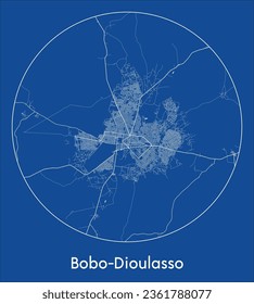 Bobo-Dioulasso Burkina Faso Africa City Map blue print round Circle vector illustration