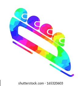 bobsled bobsleigh pictogram in blue purple red yellow green on white background