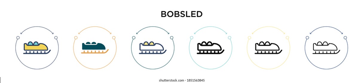 Bobsled Symbol in vollem, dünnen Linie, Umriss-und Strich-Stil. Vektorgrafik von zwei farbigen und schwarzen Bob-Vektorgrafiken-Designs kann für mobile, iPhone-, web-basierte