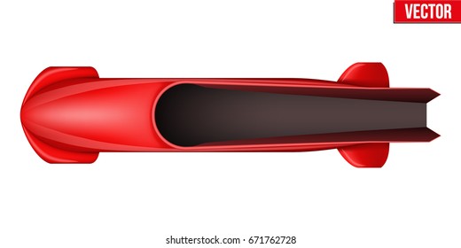Bobsled Sport Symbol. Classic red sleighs for four athletes. Top view. Sporting equipment for Bobsleigh and Skeleton. Vector Illustration isolated on white background.