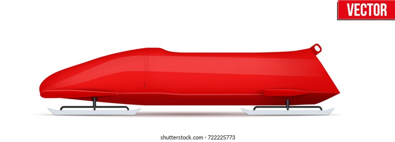 Bobsled Sport Symbol. Classic red sleighs for two athletes. Side view. Sporting equipment for Bobsleigh and Skeleton. Vector Illustration isolated on white background.