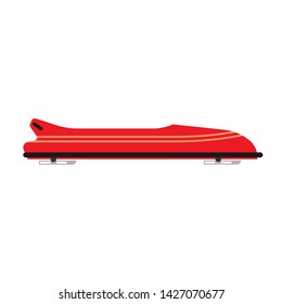 Bobsled sport vector icon winter game race. Speed snow sledge track side view flat equipment. Downhill extreme red skeleton