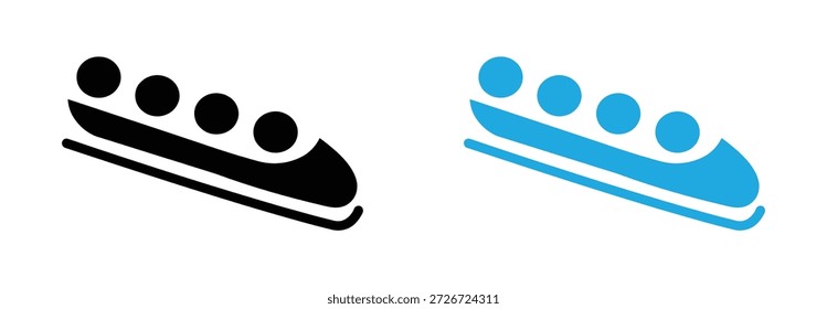 Bobsled Team fährt auf eisglatter Strecke in dynamischer Bewegung. Linearer Grafikset-Vektor mit Bobsled-Icon. 