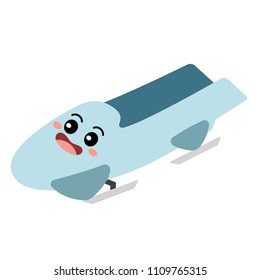 Bobsled transportation cartoon character perspective view isolated on white background vector illustration.