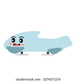 Bobsled transportation cartoon character side view isolated on white background vector illustration.