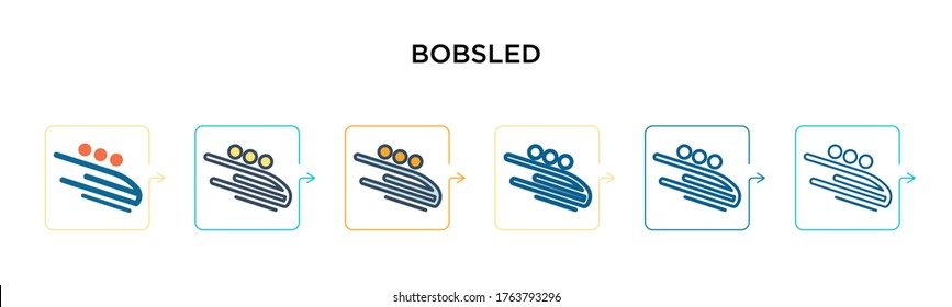 Bobsled Vektorsymbol in 6 verschiedenen modernen Stilen. Schwarze, zweifarbige Bob-Icons, die in voller Umriss-, Linien- und Strichform entworfen wurden. Vektorgrafik kann für Web, Mobile, i