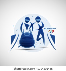 Bobsleigh championship banner. Winter sports icon. Abstract sportsmen silhouettes. Vector illustration of bobsled team in action for your design