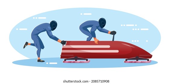 Bobsleigh competition scene vector flat design illustration.