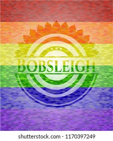 Bobsleigh emblem on mosaic background with the colors of the LGBT flag