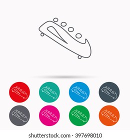 Bobsleigh icon. Four-seated bobsled sign. Professional winter sport symbol. Linear icons in circles on white background.