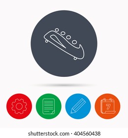 Bobsleigh icon. Four-seated bobsled sign. Professional winter sport symbol. Calendar, cogwheel, document file and pencil icons.