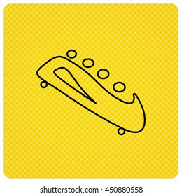 Bobsleigh icon. Four-seated bobsled sign. Professional winter sport symbol. Linear icon on orange background. Vector
