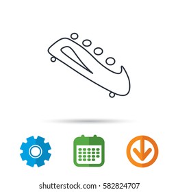 Bobsleigh icon. Four-seated bobsled sign. Professional winter sport symbol. Calendar, cogwheel and download arrow signs. Colored flat web icons. Vector