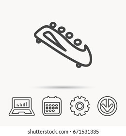 Bobsleigh icon. Four-seated bobsled sign. Professional winter sport symbol. Notebook, Calendar and Cogwheel signs. Download arrow web icon. Vector