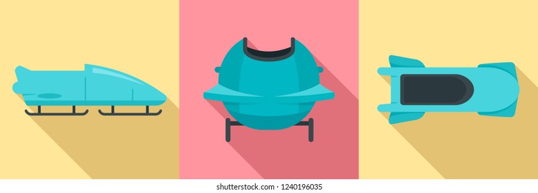 Bobsleigh icon set. Flat set of bobsleigh vector icons for web design