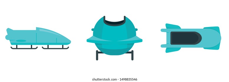 Bobsleigh icon set. Flat set of bobsleigh vector icons for web design