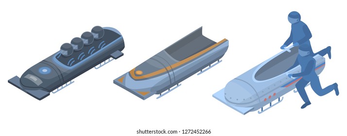 Bobsleigh icon set. Isometric set of bobsleigh vector icons for web design isolated on white background
