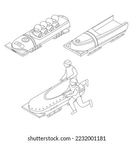 Bobsleigh icon set. Isometric set of bobsleigh vector icons outline vector on white background