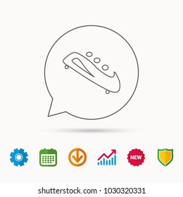 Bobsleigh icon. Three-seater bobsled sign. Professional winter sport symbol. Calendar, Graph chart and Cogwheel signs. Download and Shield web icons. Vector