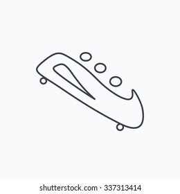Bobsleigh icon. Three-seater bobsled sign. Professional winter sport symbol. Linear outline icon on white background.