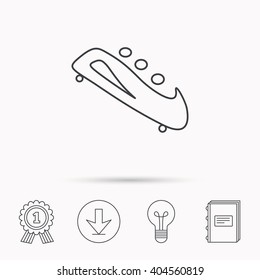 Bobsleigh icon. Three-seater bobsled sign. Professional winter sport symbol. Download arrow, lamp, learn book and award medal icons.