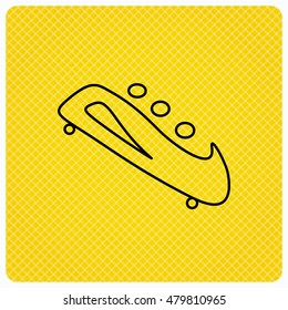 Bobsleigh icon. Three-seater bobsled sign. Professional winter sport symbol. Linear icon on orange background. Vector