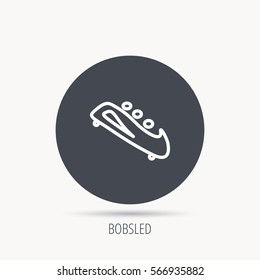 Bobsleigh icon. Three-seater bobsled sign. Professional winter sport symbol. Round web button with flat icon. Vector