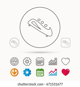 Bobsleigh icon. Three-seater bobsled sign. Professional winter sport symbol. Calendar, Graph chart and Cogwheel signs. Download and Heart love linear web icons. Vector