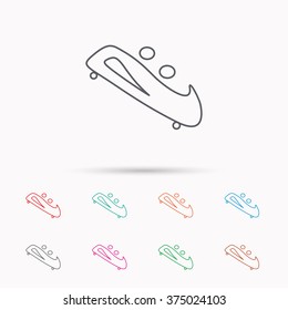Bobsleigh icon. Two-seater bobsled sign. Professional winter sport symbol. Linear icons on white background.