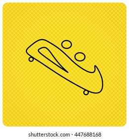 Bobsleigh icon. Two-seater bobsled sign. Professional winter sport symbol. Linear icon on orange background. Vector