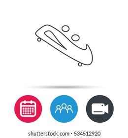 Bobsleigh icon. Two-seater bobsled sign. Professional winter sport symbol. Group of people, video cam and calendar icons. Vector