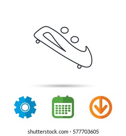 Bobsleigh icon. Two-seater bobsled sign. Professional winter sport symbol. Calendar, cogwheel and download arrow signs. Colored flat web icons. Vector