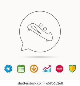 Bobsleigh icon. Two-seater bobsled sign. Professional winter sport symbol. Calendar, Graph chart and Cogwheel signs. Download and Shield web icons. Vector