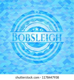 Bobsleigh realistic sky blue emblem. Mosaic background