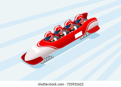 Bobsleigh sled race athlete winter sport man vector 3D isometric icon.