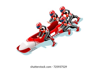 Schlittenwettkämpfer mit Schlitten - Wintersportler Vektorillustration 3D-Isometrie