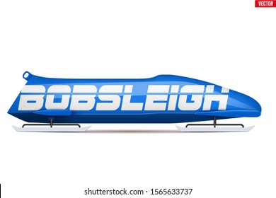 Bobsleigh Sport Symbol. Classic bob sleighs. Side view and blue color. Sporting equipment for Bobsled and Skeleton. Vector Illustration isolated on white background.