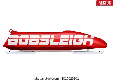 Bobsleigh Sport Symbol. Classic red bob sleighs. Side view. Sporting equipment for Bobsled and Skeleton. Vector Illustration isolated on white background.