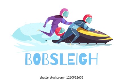Bobsleigh sports concept with training and championship symbols flat vector illustration