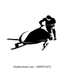 Bobsleigh Start, Front View, Abstract Isolated Drawing, Vector Silhouette