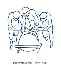 Bobsleigh team contour vector illustration 