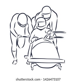 Bobsleigh team members contour vector illustration 