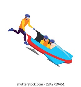 Bobsleigh team on white background 3d isometric vector illustration