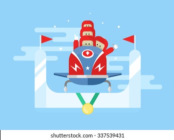 Bobsleigh winter sport. Competition game, extreme speed, sled vector illustration