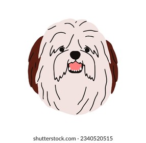 avatar de perro Bobtail. Pastor de cola Bob, lindo retrato. Perrito inglés viejo, cabeza peluda tambaleante, bozal. Cara divertida y adorable, raza canina. Ilustración vectorial plana aislada en fondo blanco